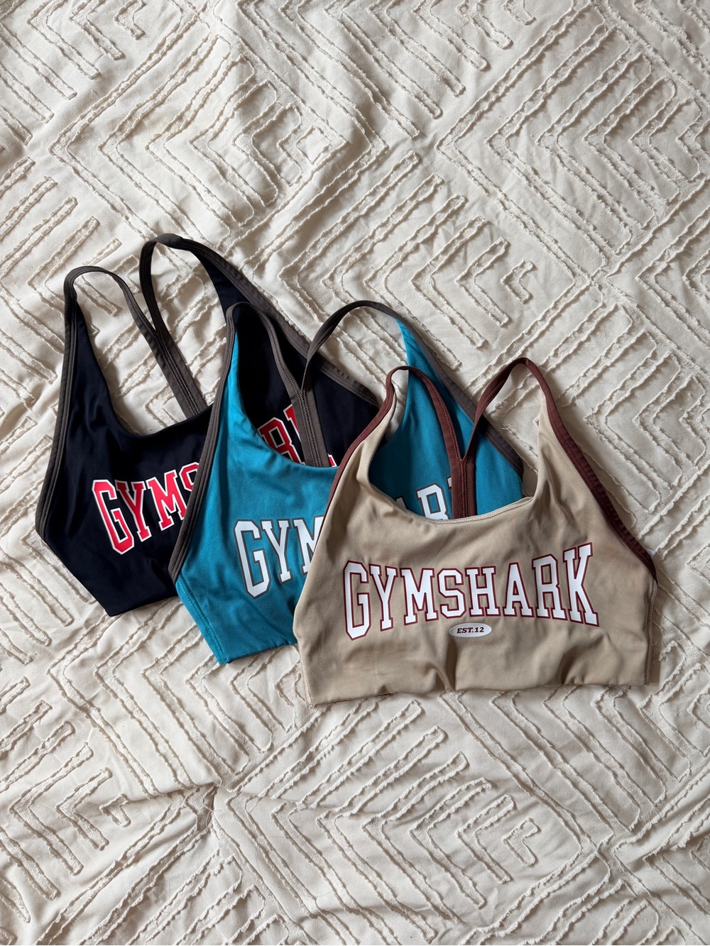 Gymshark Black, Teal & Tan Logo Racerback Sports Bras